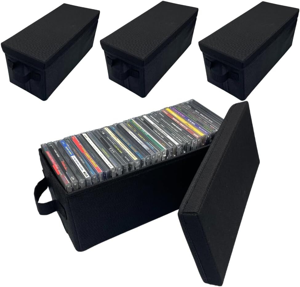 CD Storage Boxes 4 Pack Durable CD Case Organizer with Lid Disc Container Set