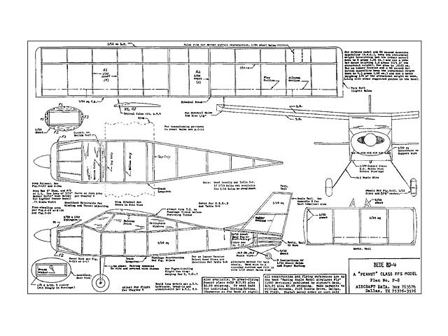 Bede BD-4 Rubber Peanut 13" Wingspan RC Model Airplane Printed Plans & Templates