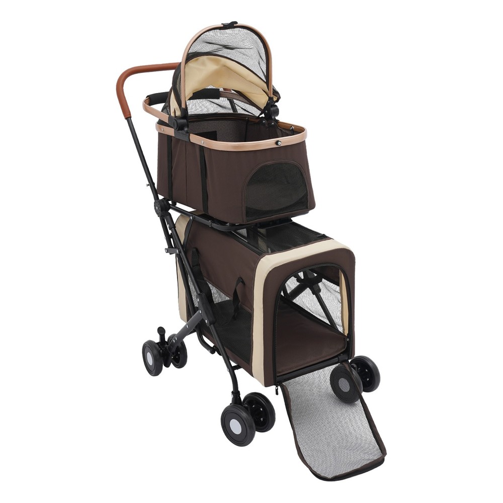 Dog & Cat 2-tier Pet Stroller, Foldable Pet Stroller for Small & Medium Dogs