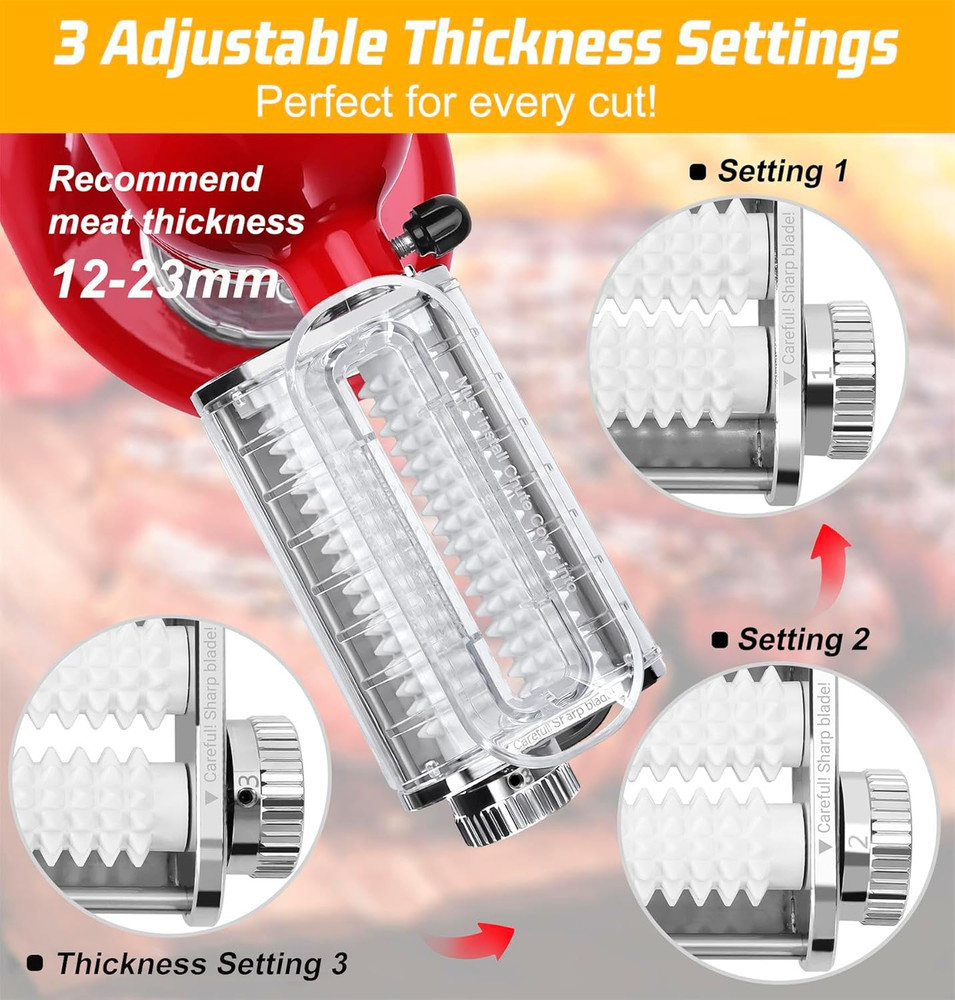 Adjustable 3 Thickness Meat Tenderizer Attachment for Kitchenaid Stand Mixers