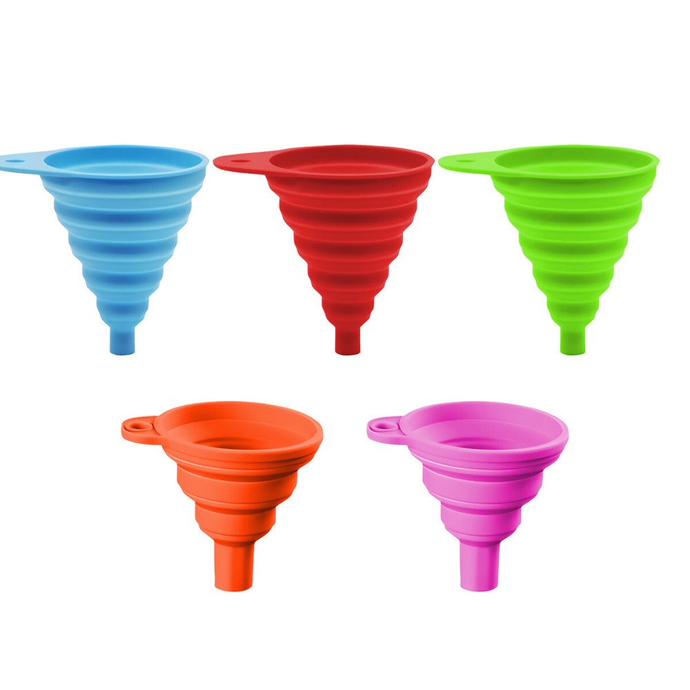 5Pack Foldable Kitchen Funnels Small & Large Silicone Funnel for Cooking Bottles
