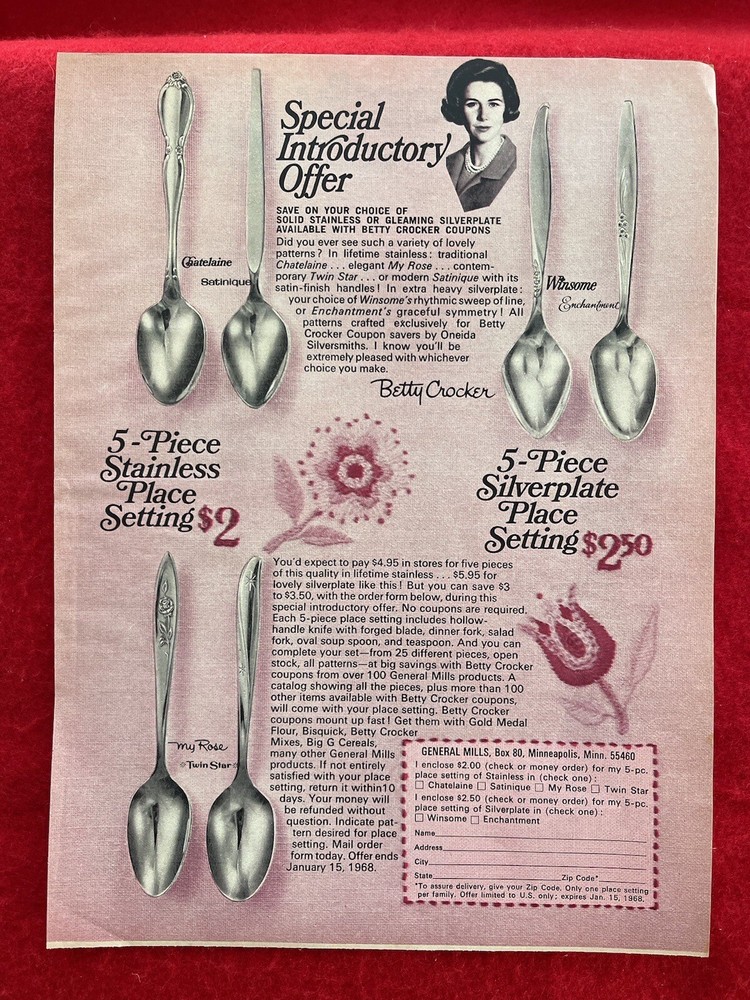 Vintage 1967 General Mills Stainless Flatware Print Ad Advertisement Only