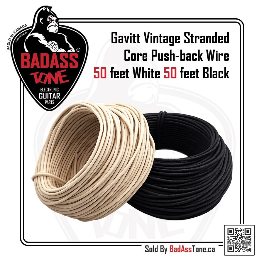 100ft Gavitt Vintage Cloth Wire - Black & White Stranded Core Push-Back Wire