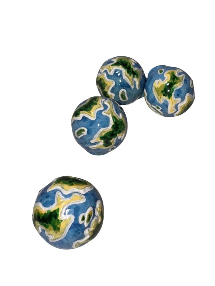 Pottery Barn 4 Earth Globe Drawer Pulls Knobs 1" Ceramic Kids Room Decor
