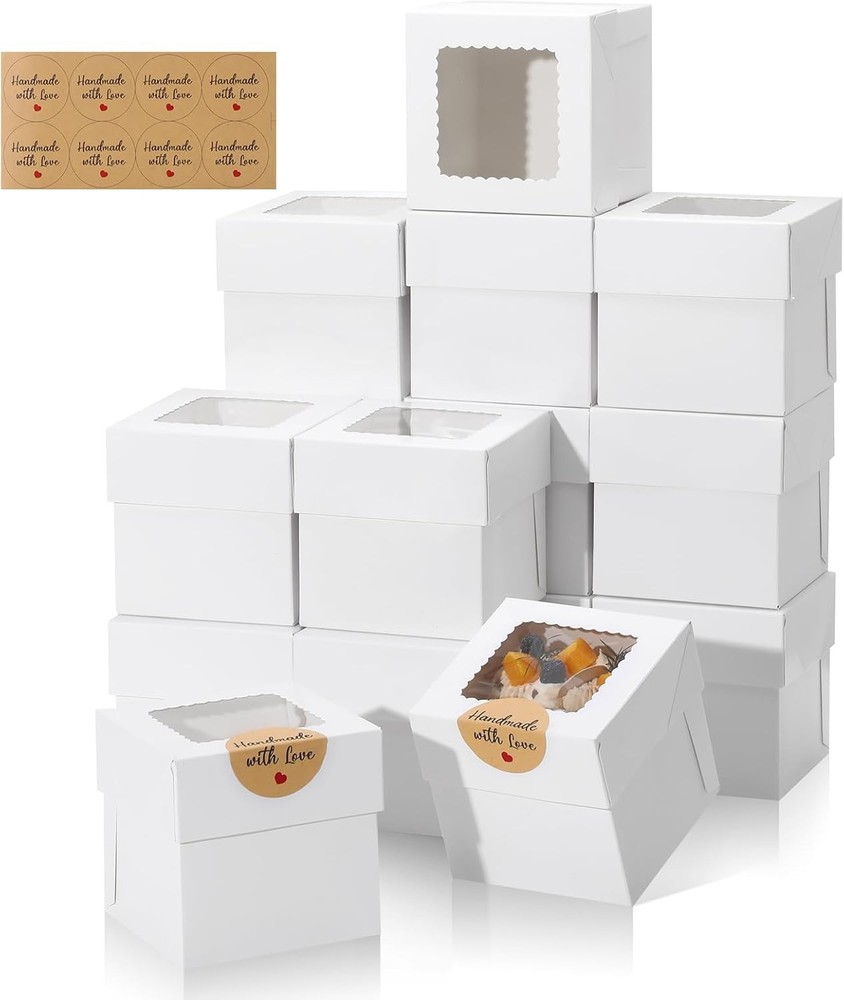 COHER Mini Cake Boxes, 4x4x4 Inches Bakery Boxes with Window, Small