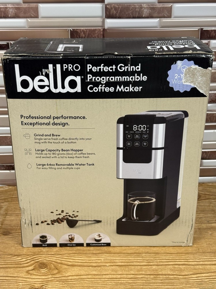 bella PRO Programmable  Coffee Maker - STAINLESS STEEL/BLACK - TESTED - READ