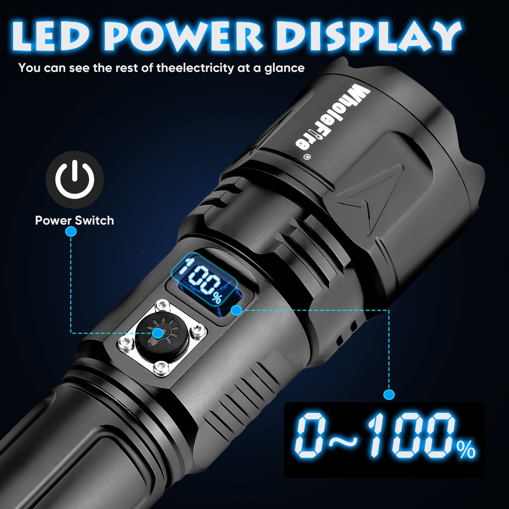 1000000 Lumens LED High Powerful Flashlight Super Bright USB Rechargeable Torch