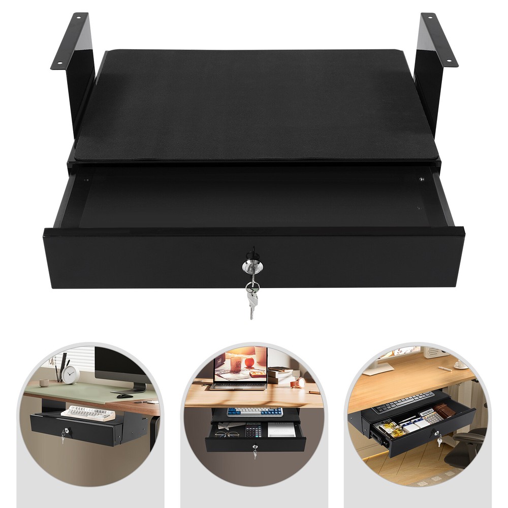 Under Desk Mounted Pull-Out Drawer, High-Quality Iron Organizer for Mouse,