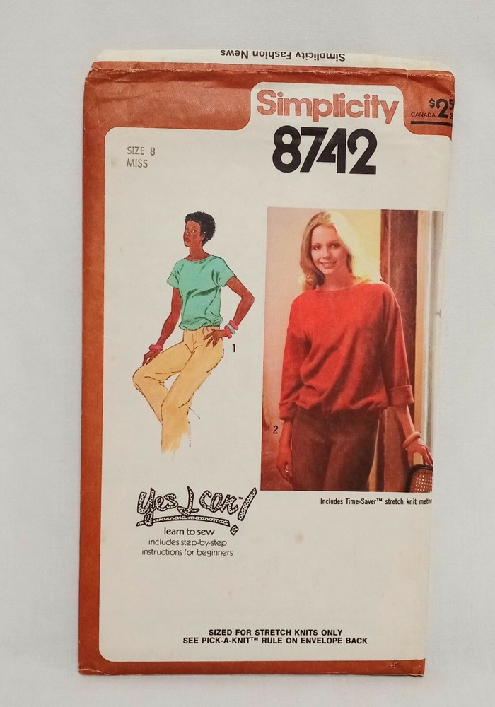 Misses' Pullover Top Pattern Size 8 Simplicity 8742 Uncut 1978 I Can Learn Sew
