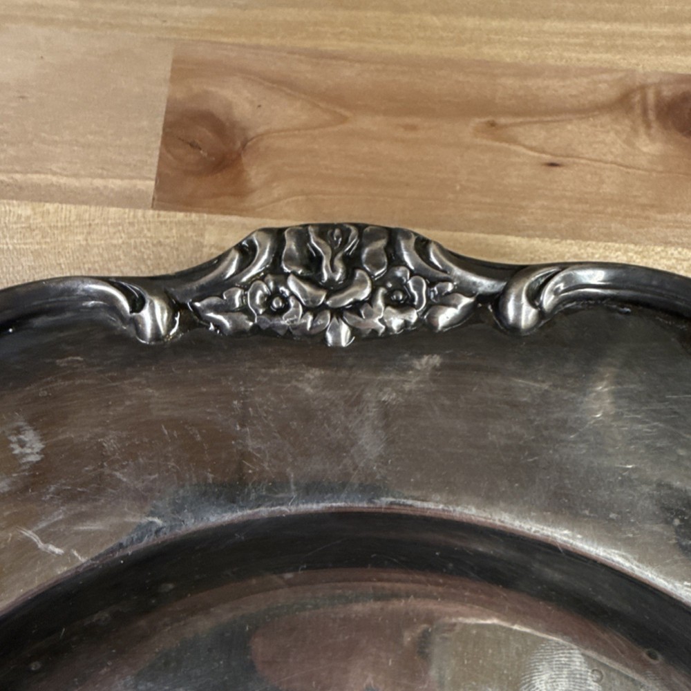 Roger and Bros Silver Footed Platter with Floral Pattern, Antique Style