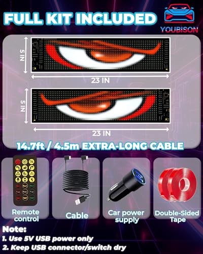 2PCS 23"x5" Devil Eyes Light for Windshield – Dual Screen Sync, 23x5 Inch-2PCS
