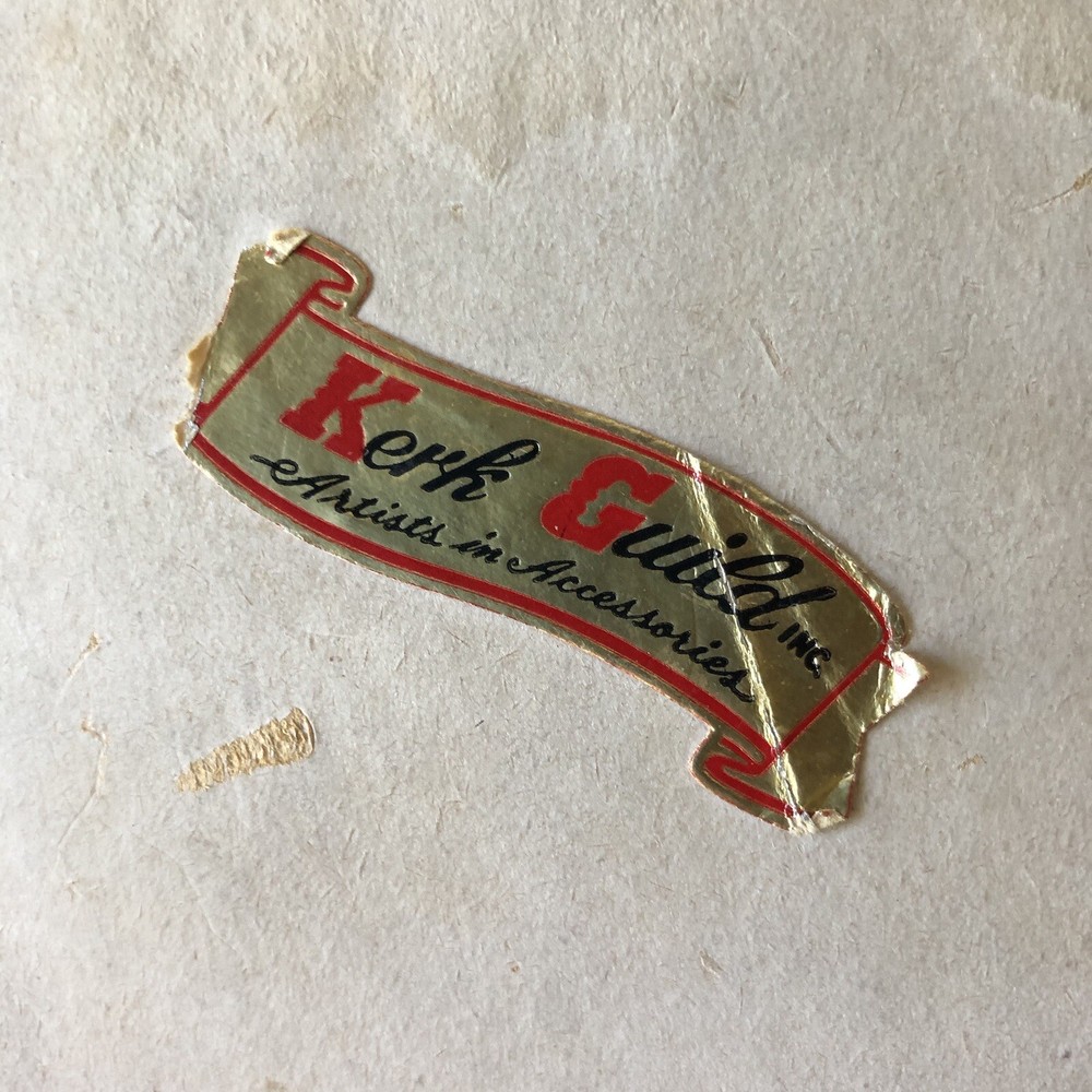 Vintage Kerk Guild Oval Sewing Box MCM Retro Pattern Tan Pink Fabric Covered