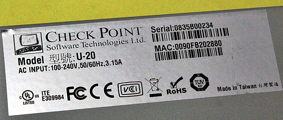 Check Point U-20 UTM-1 Firewall Security Appliance Device