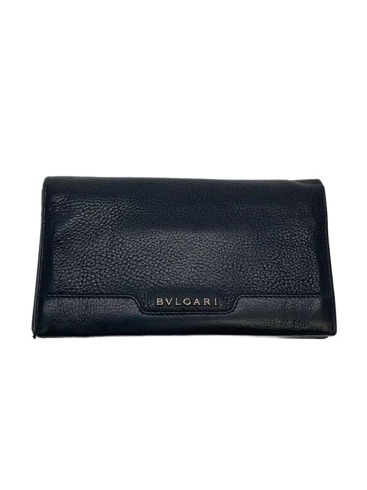 BVLGARI Long Wallet Leather BLK Solid Color Men's