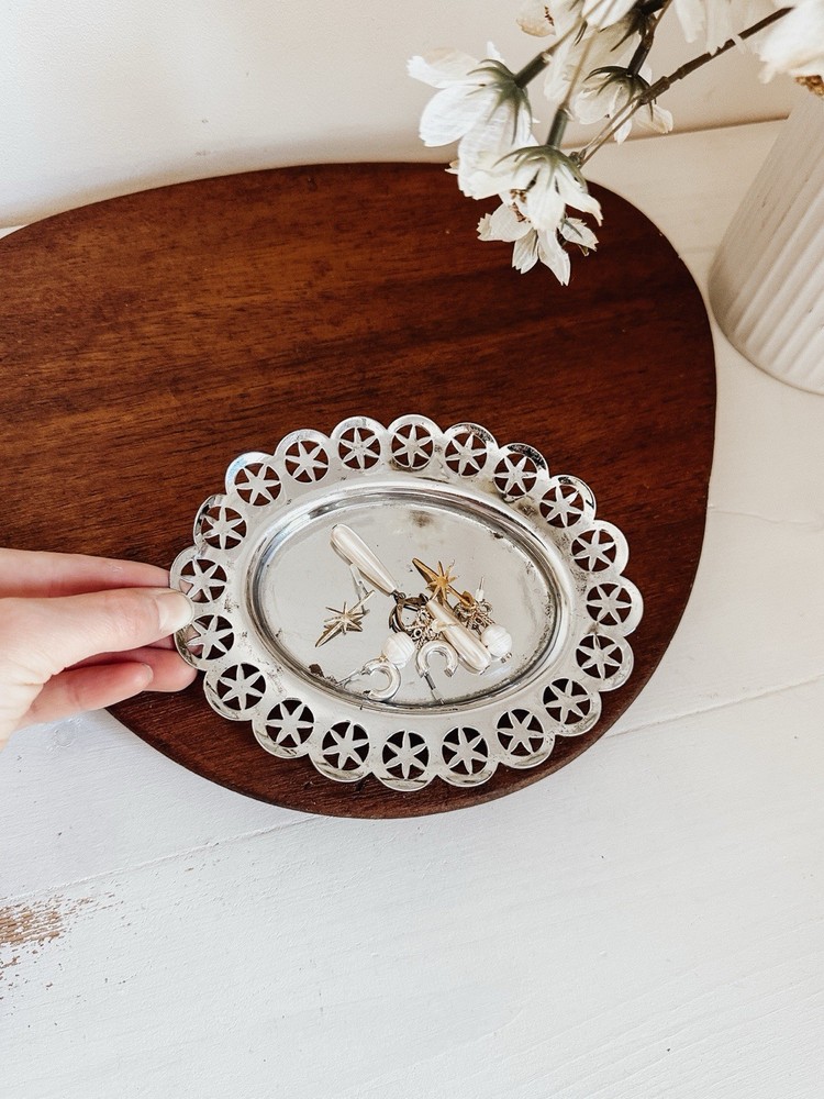 Vintage silver plates butter serving dish - trinket dish