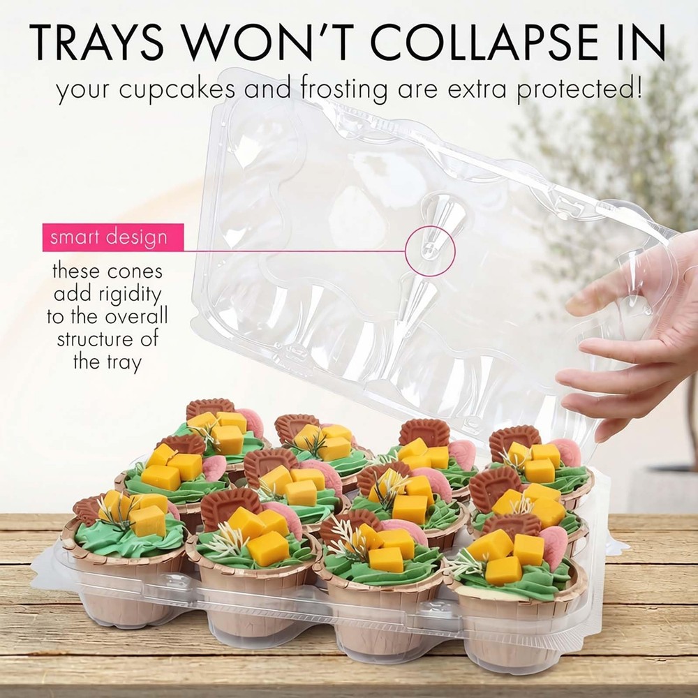 LotFancy (12 CountX12 Sets) Cupcake Containers with 144 Liners Thick Plastic
