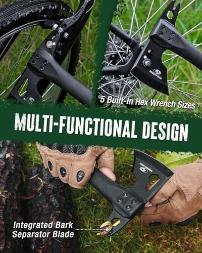 12" Camping Axe & Survival Hatchet with Sheath, Compact Multitool, Non-Slip Hand