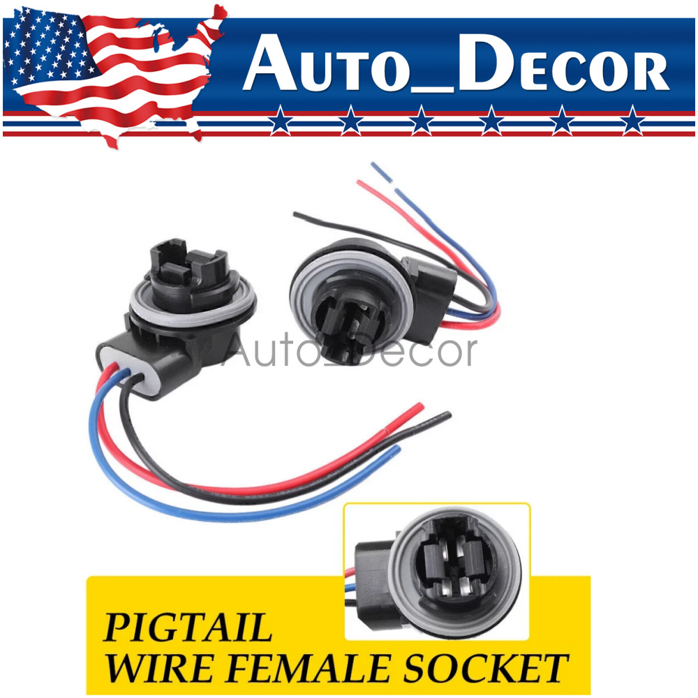 3157 4157 Bulb Socket Pig Tail Harness Wire Plug For Turn Signal Brake Light 2x`