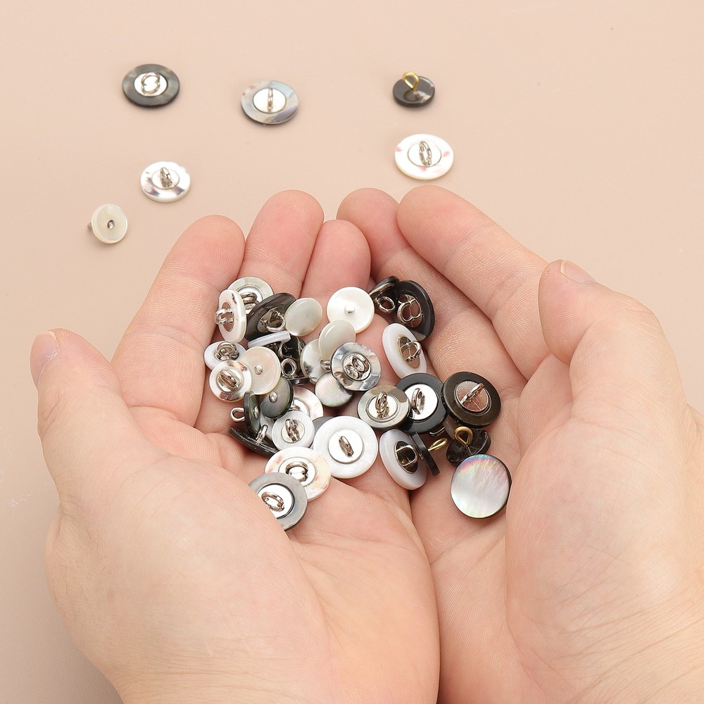 5Pcs Natural Shell Button, 11.5mm Flat Shell Shank Buttons, Mixed White/Gold