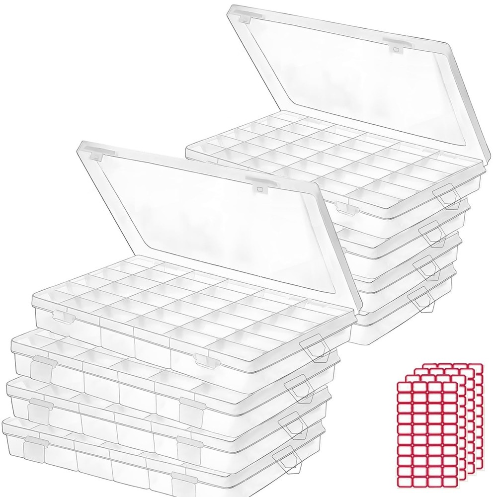 8pack 36 Grids Plastic Clear Organizer Box bead Storage Containers with Adjus...