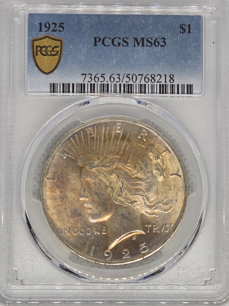1925 $1 Peace Dollar PCGS MS63 Toned