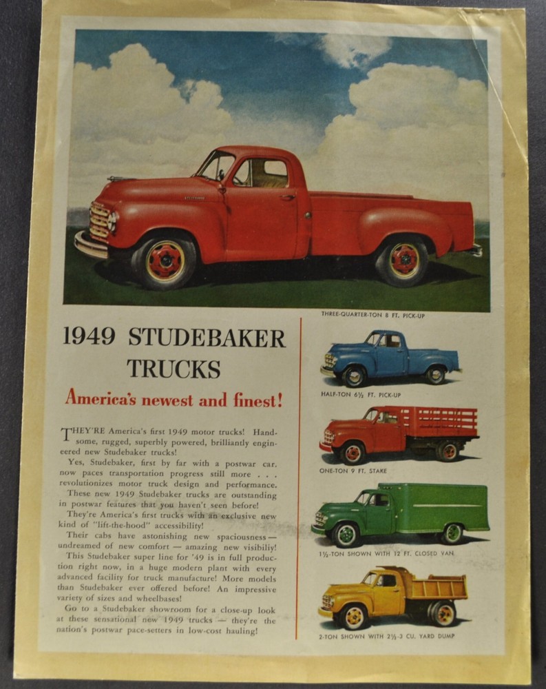 1949 Studebaker Truck Brochure Folder Pickup Dump Stake Nice Original 49