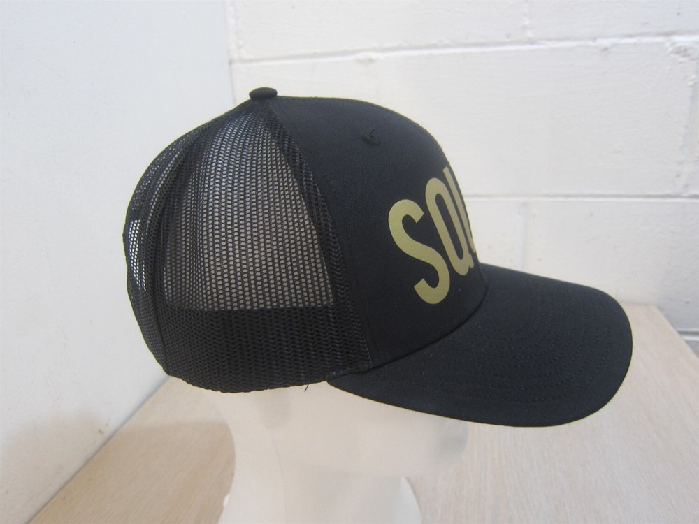 SQUAD ADJUSTABLE SNAPBACK TRUCKER/MESH HAT/CAP, BLACK/GOLD, WEDDING/PARTY