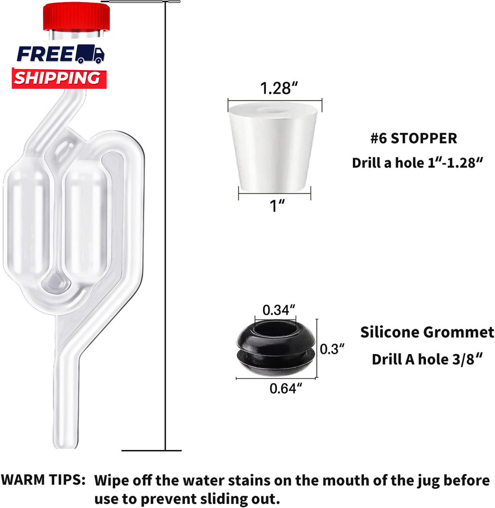 5Ct. S Shape Airlock with # 6 Stopper 5Pcs & Grommets 10Pcs Bubble Fermentation