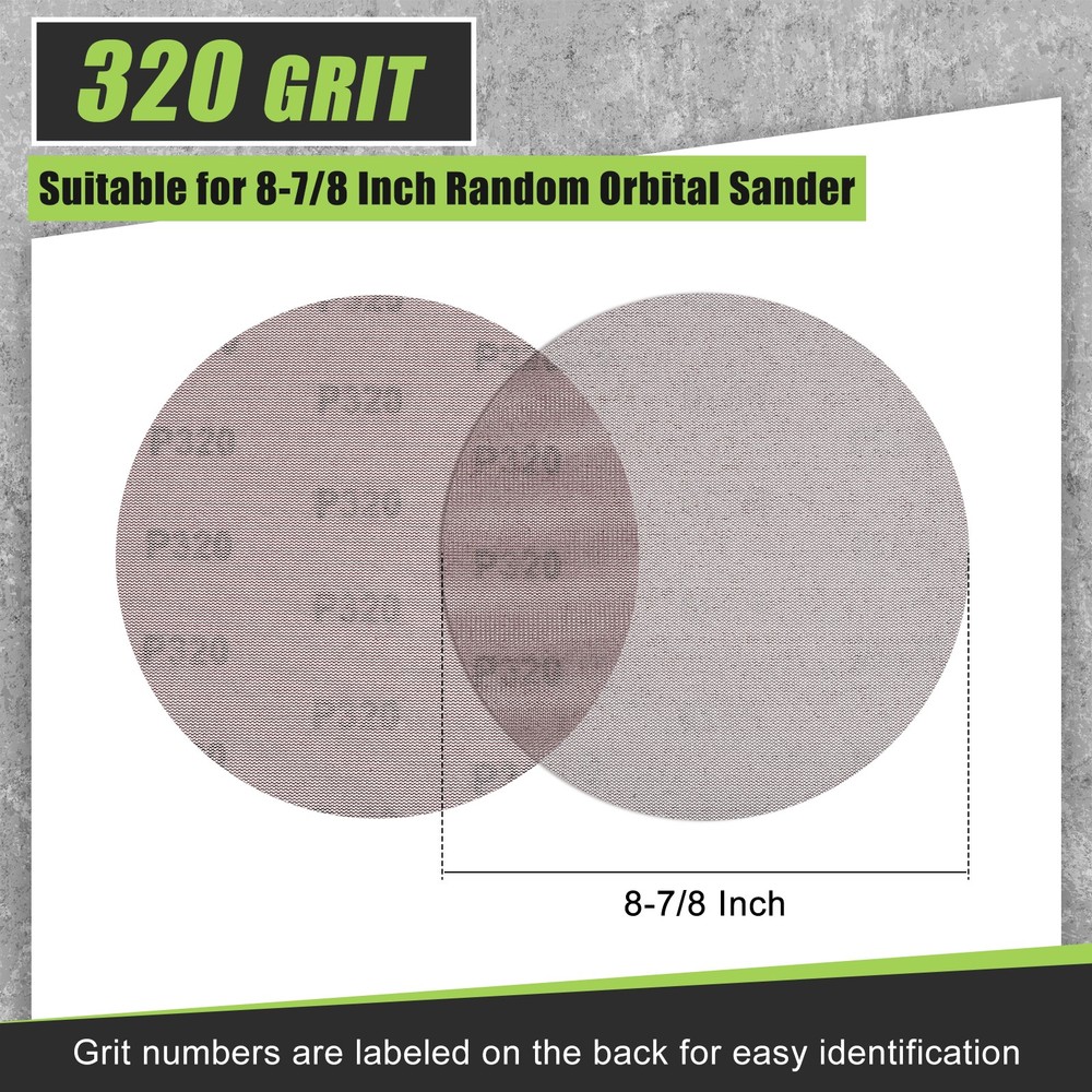 10 Pcs 8-7/8 Inch Grid Sanding Discs, 320 Grit Wall Sanding Discs