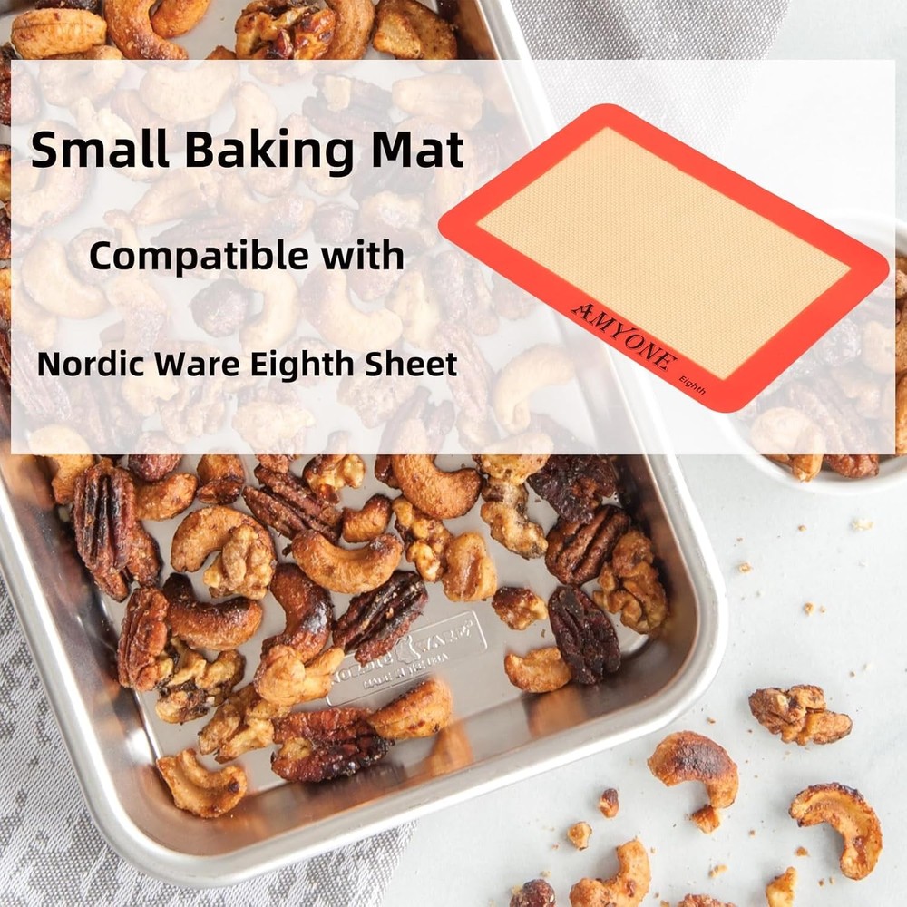 AMYONE Silicone Baking Mat for 1/8 Sheet Pan, Eighth 2 pack-Eighth, Orange