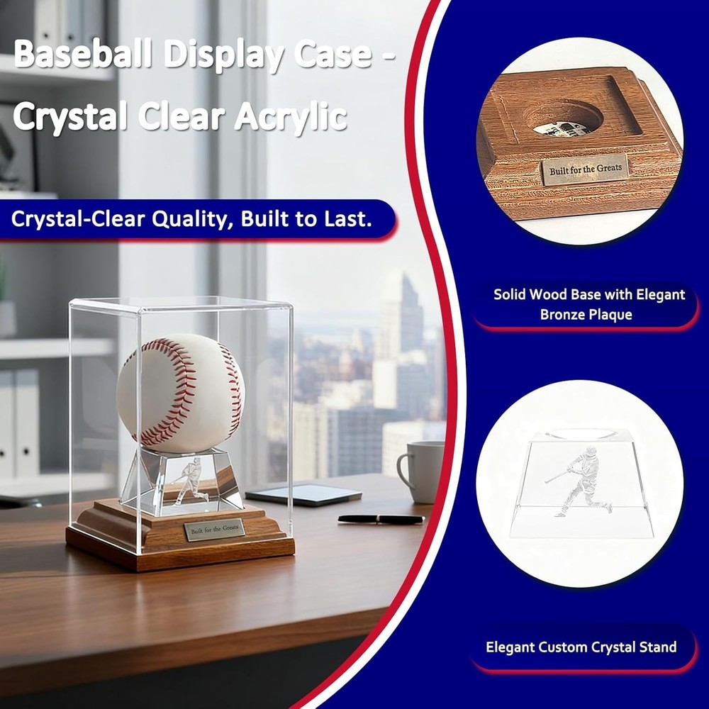 Baseball Display Case Stand with LED Lights Silvery for Souvenir
