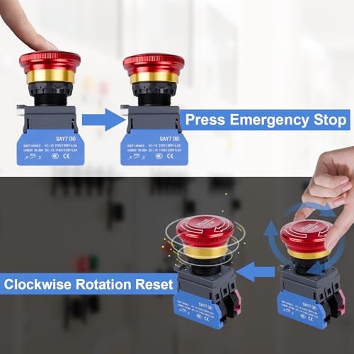 Emergency Stop Button 440V Latching Push Button Switch, 22mm Aluminum Alloy 32A