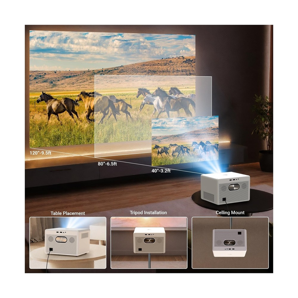 Projector, Smart Projector with WiFi and Bluetooth, Projector 4K 1080P 120'' ...