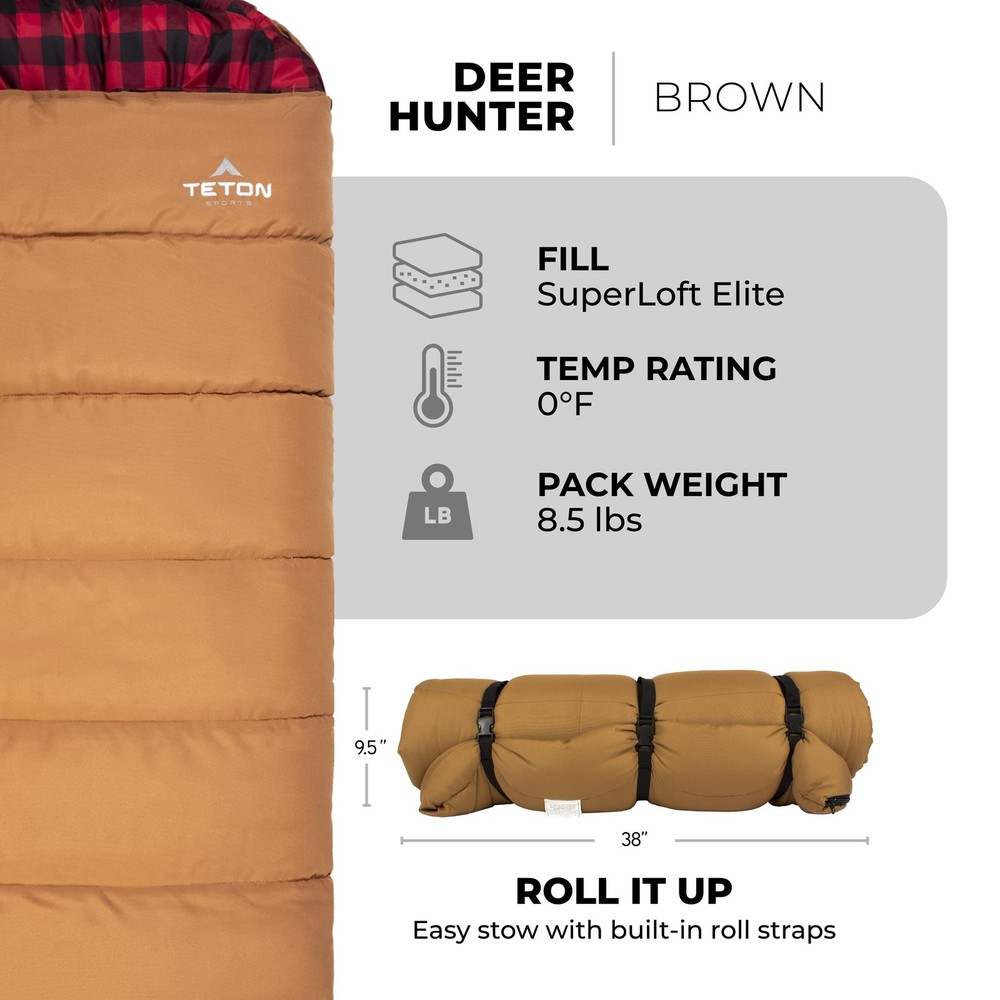 Teton 0F Degree Deer Hunter Sleeping Bag. Warm and Comfortable Camping Sleep...