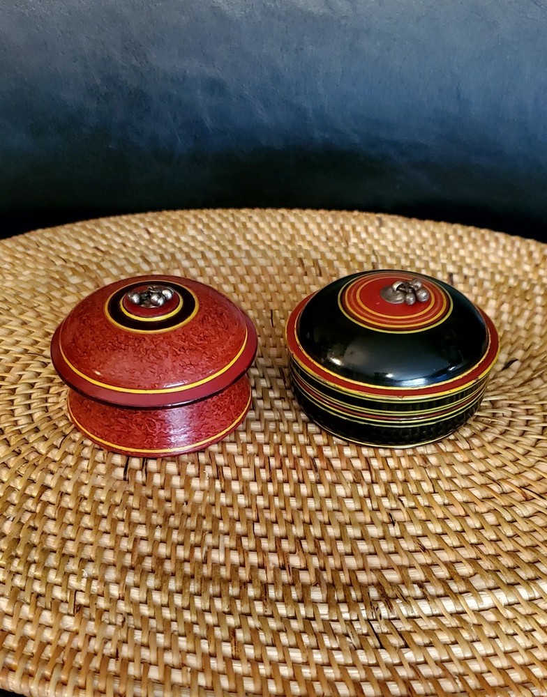 2 Old, Round, Lacquer Boxes
