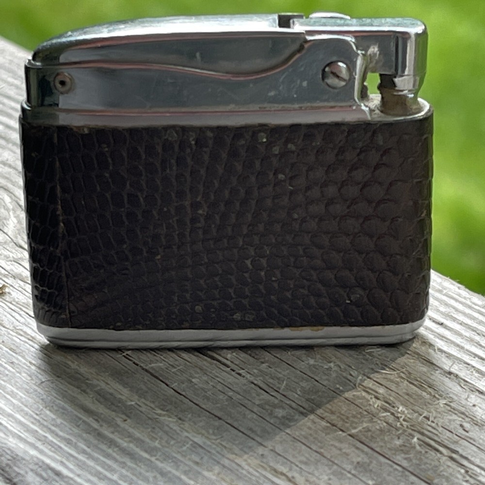 Vintage RONSON ADONIS Flat Tooled Leather Wrapped Lighter Newark NJ US Made NICE