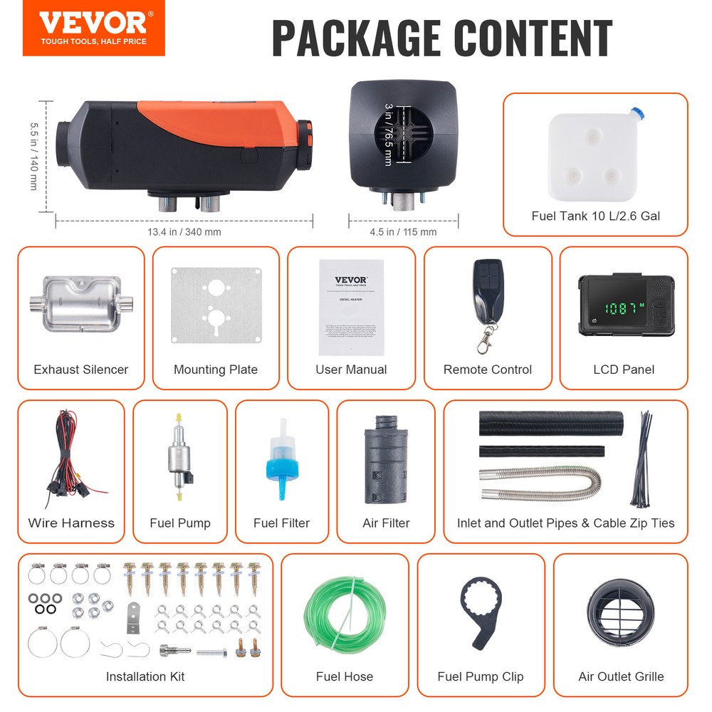 VEVOR Diesel Air Heater 12V 2KW Bluetooth App LCD Display for Car Bus RV Indoors