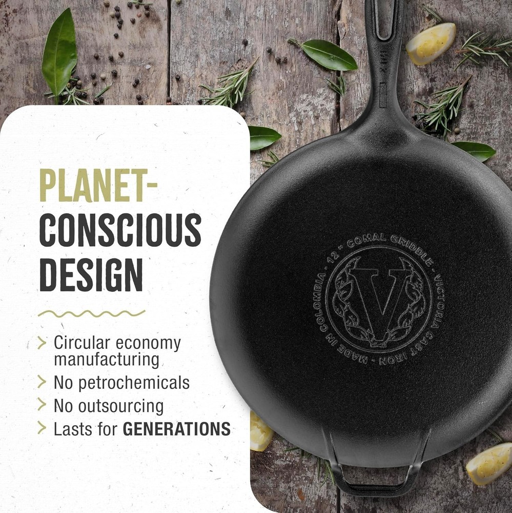 Durable 12-Inch Cast Iron Comal with Non-stick Surface for Versatile Cooking