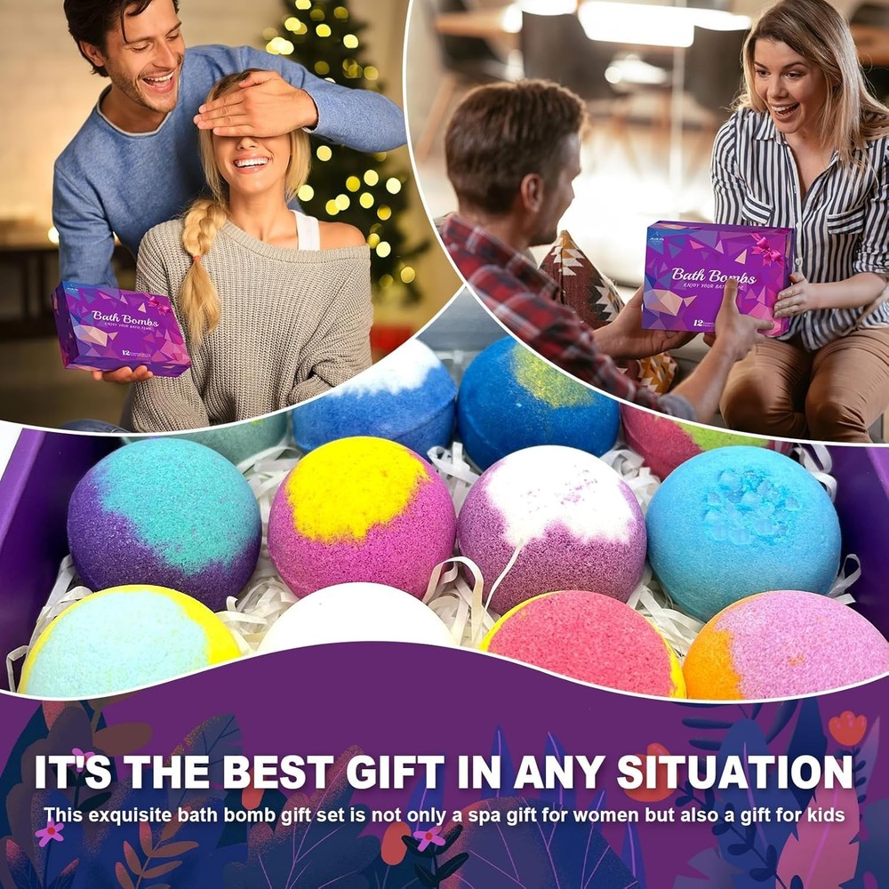 Bath Bombs Gift Set 12 Pack Natural Handmade Relaxing Aromatherapy Fizzy