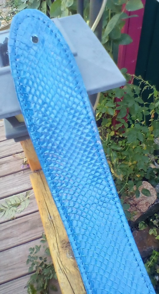 Genuine cobra Light blue snakeskin guitar strap
