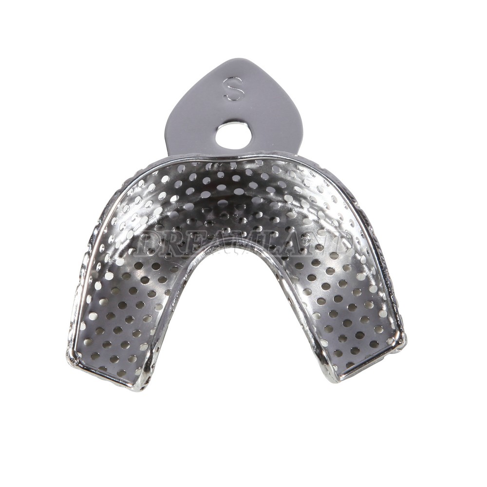 6 Metal Dental Impression Trays set Perforated Upper + Lower Denture Instruments