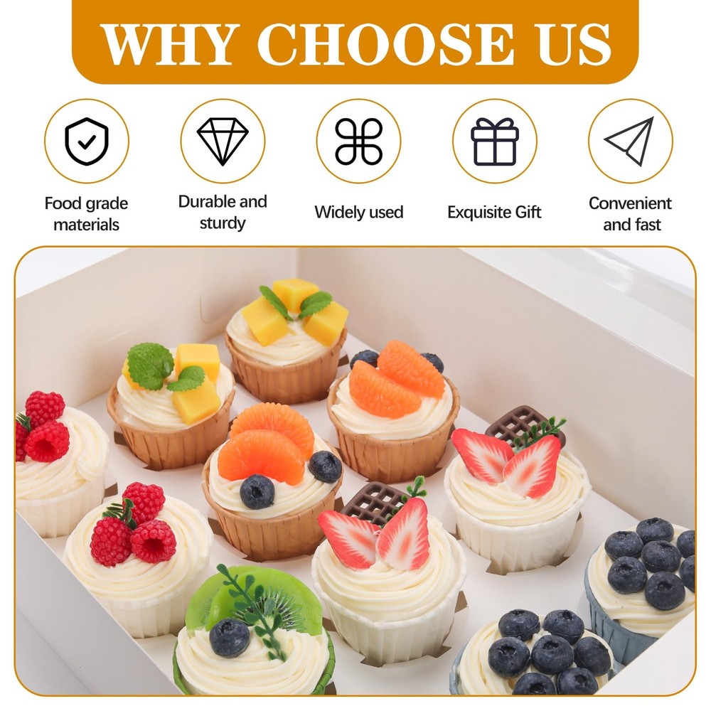 YunKo 15 Pack Dozen Cupcake Boxes White Cupcake Containers with Window Fit 12...
