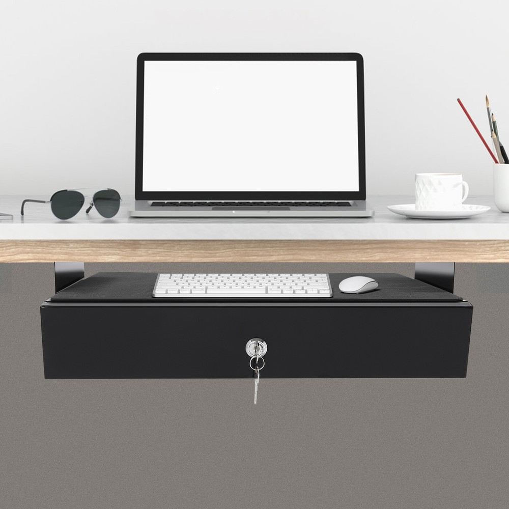 Under Desk Mounted Pull-Out Drawer, High-Quality Iron Organizer for Mouse,