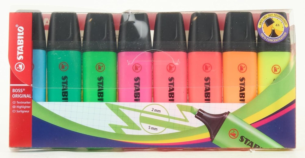 STABILO Highlighter BOSS ORIGINAL - Wallet of 8 8 Count (Pack 1), Assorted