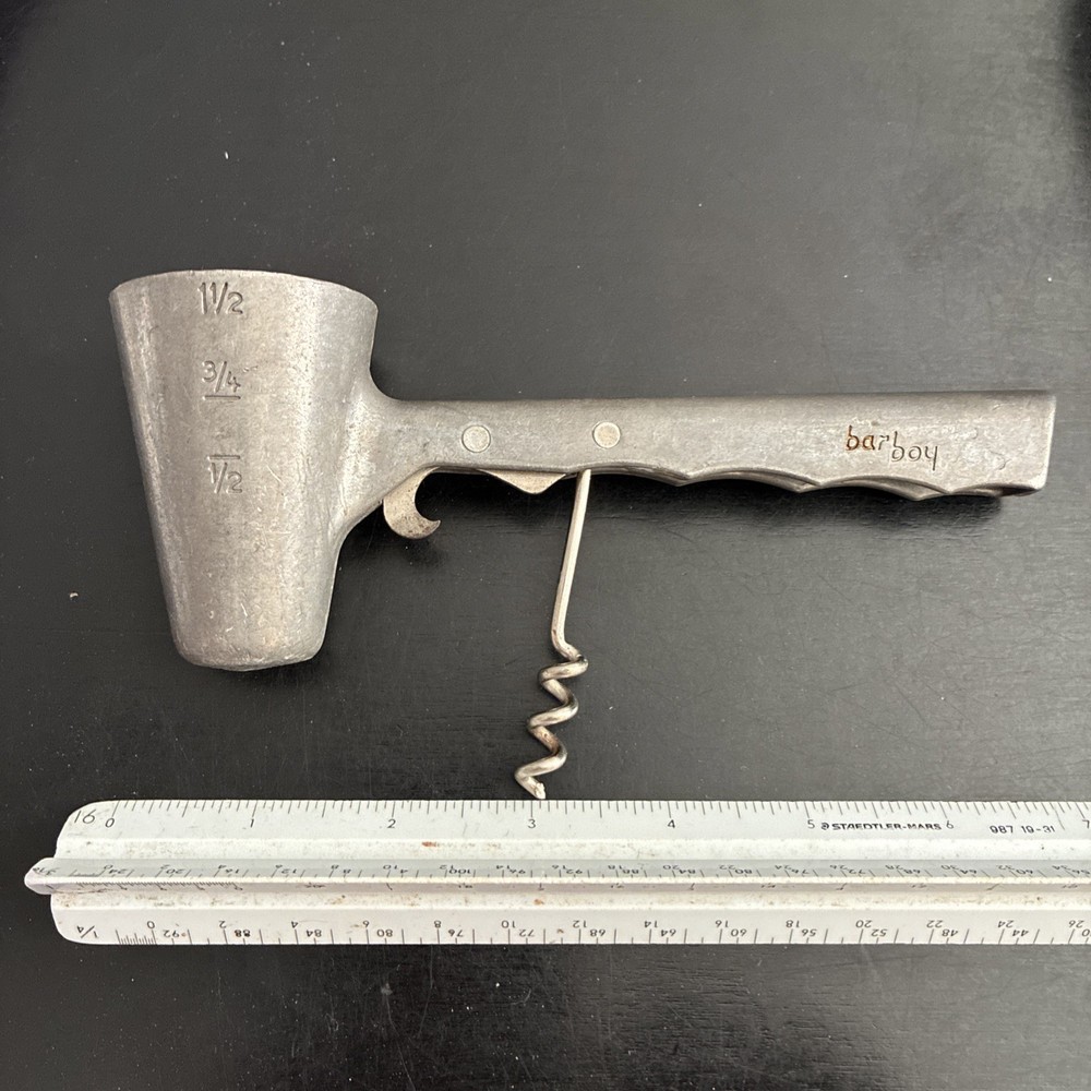 Vintage Bartenders Multi Tool Bar Boy Jigger, Corkscrew, Bottle Opener Preowned