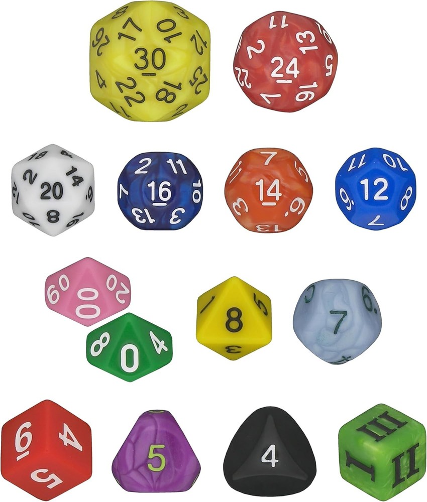 Rainbow - 14 Unusual Dice Set Approved for Use with Dungeon Crawl Classics (DCC)