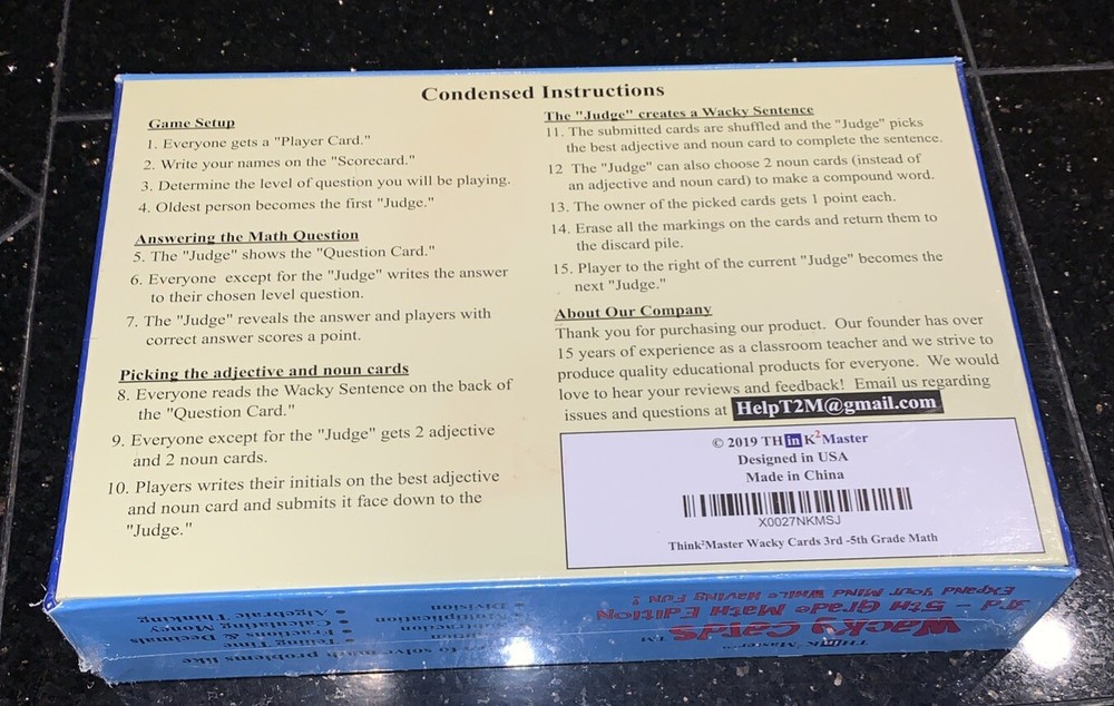 Think 2 Master Wacky Cards 3rd - 5th Grade Math Edition Game