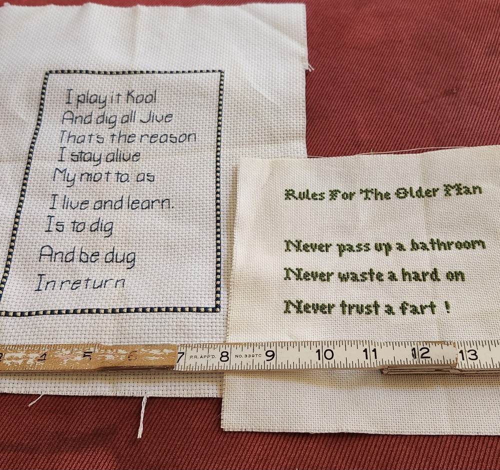Complete 2 Old Man Jokes Phrase Cross Stitch Embroidery Square Patch
