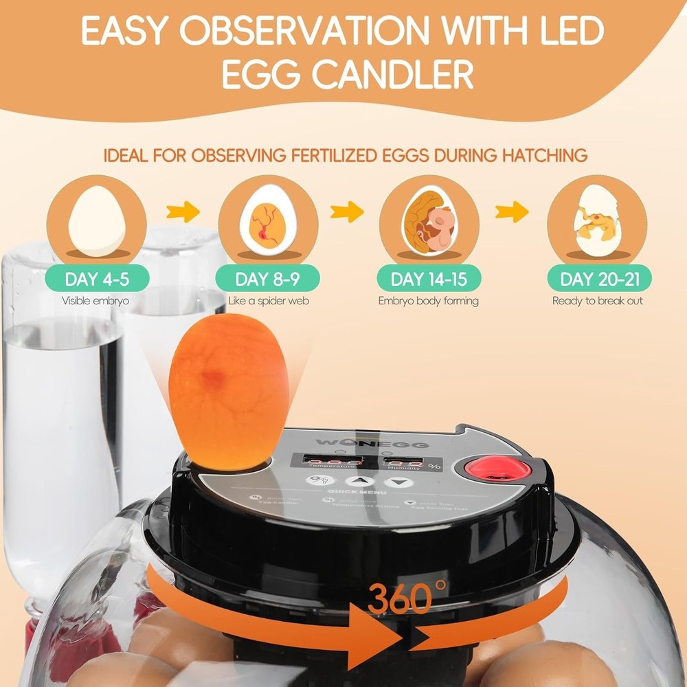 12 Egg Incubator with Automatic Turning, Humidity Control, LED Egg Candler