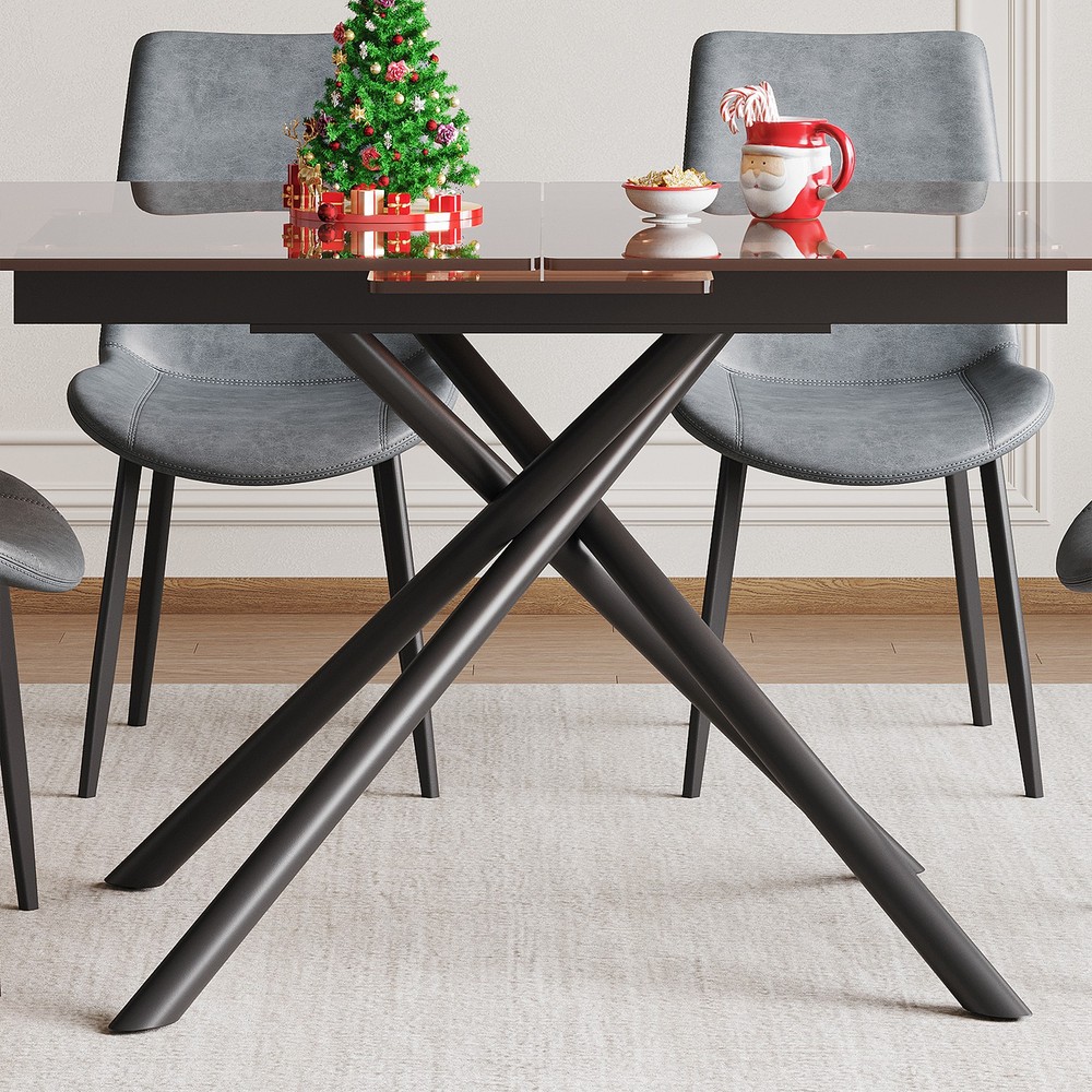 59-inch Modern Rectangle Expandable Dining Table with Retractable Leaf, Black